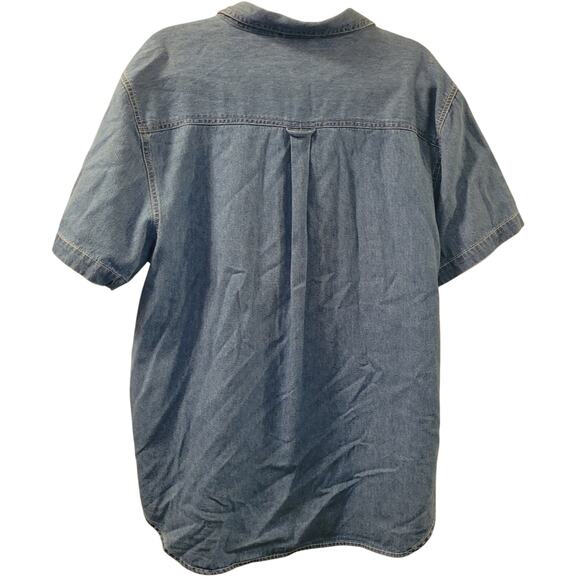 Vintage Denim Patriotic Embroidered Short Sleeve Button Up Shirt M CottageCore - Picture 2 of 6